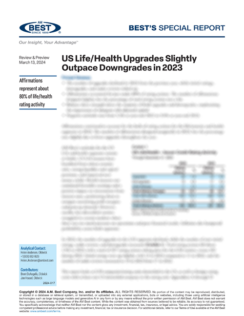 Special Report: US Life/Health Upgrades Slightly Outpace Downgrades in 2023