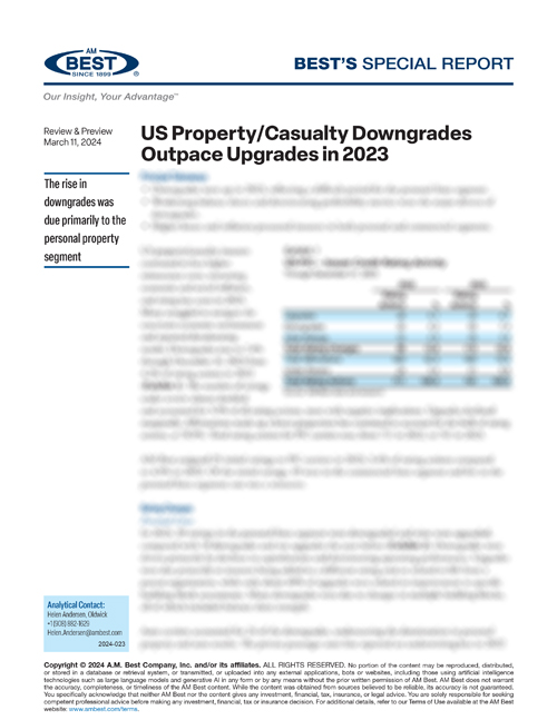 Special Report: US Property/Casualty Downgrades Outpace Upgrades in 2023