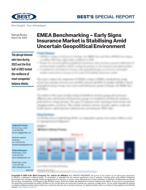Special Report: EMEA Benchmarking – Early Signs Insurance Market is Stabilising Amid Uncertain Geopolitical Environment