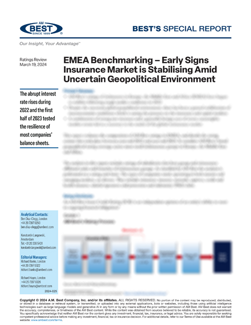 Special Report: EMEA Benchmarking – Early Signs Insurance Market is Stabilising Amid Uncertain Geopolitical Environment