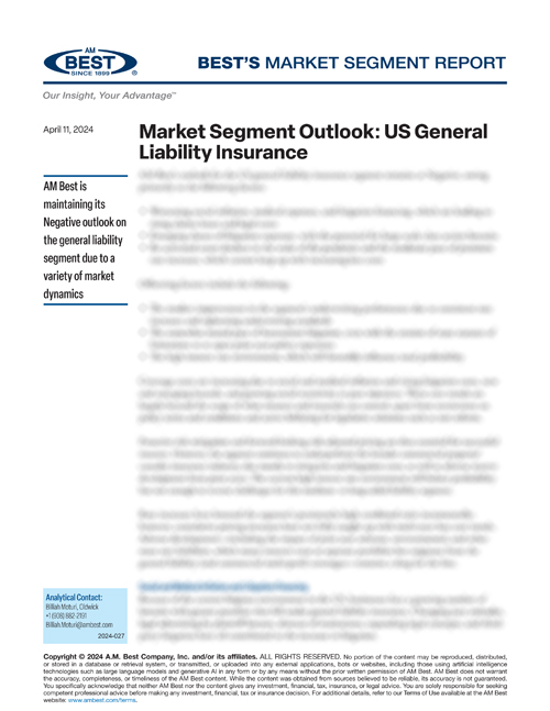 Market Segment Report: Market Segment Outlook: US General Liability Insurance