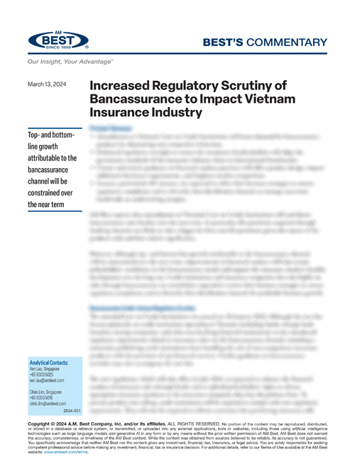 Commentary: Increased Regulatory Scrutiny of Bancassurance to Impact Vietnam Insurance Industry