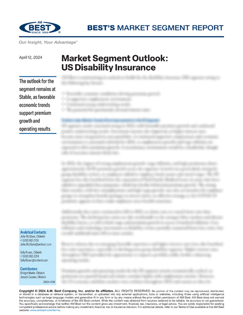 Market Segment Report: Market Segment Outlook: US Disability Insurance