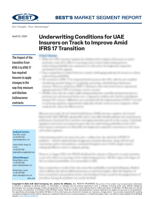 Market Segment Report: Underwriting Conditions for UAE Insurers on Track to Improve Amid IFRS 17 Transition