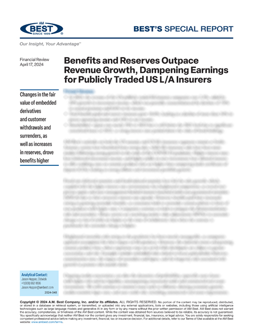 Special Report: Benefits and Reserves Outpace Revenue Growth, Dampening Earnings for Publicly Traded US L/A Insurers