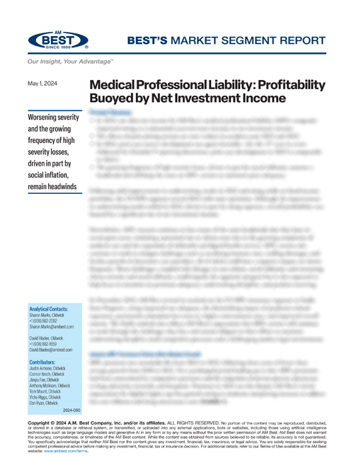 Market Segment Report: Medical Professional Liability: Profitability Buoyed by Net Investment Income