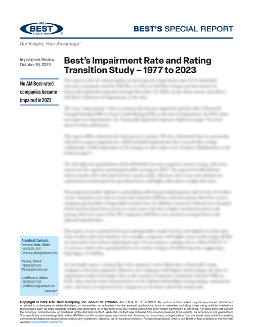 Special Report: Best’s Impairment Rate and Rating Transition Study – 1977 to 2023