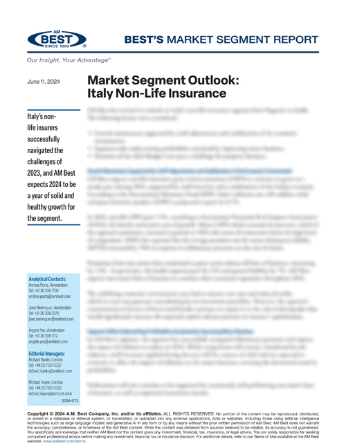 Market Segment Report: Market Segment Outlook: Italy Non-Life Insurance