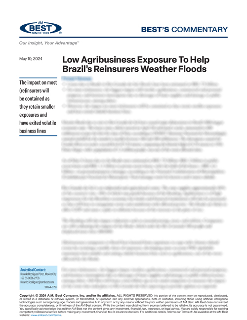Commentary: Low Agribusiness Exposure To Help Brazil’s Reinsurers Weather Floods