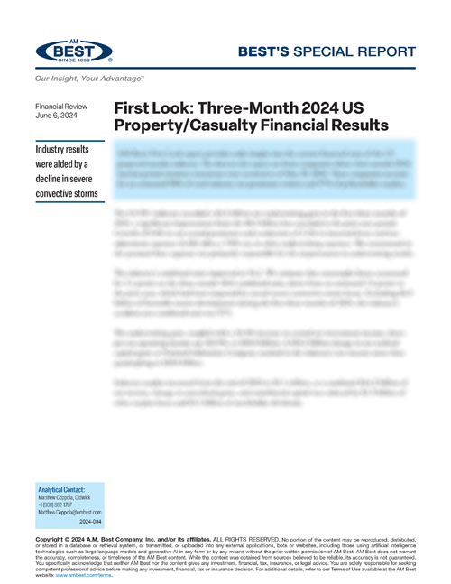 Special Report: First Look: Three-Month 2024 US Property/Casualty Financial Results