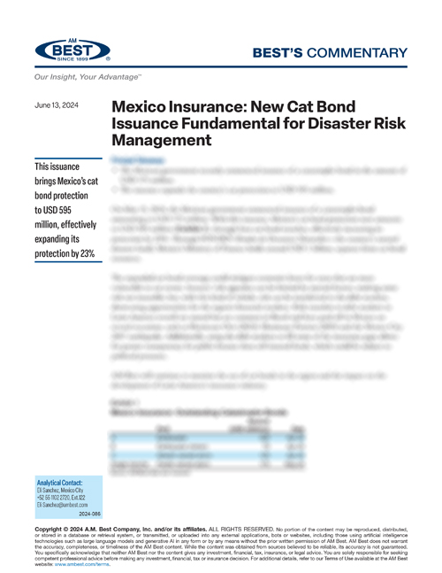 Commentary: Mexico Insurance: New Cat Bond Issuance Fundamental for Disaster Risk Management