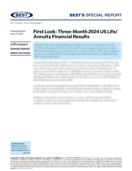 Special Report: First Look: Three-Month 2024 US Life/Annuity Financial Results