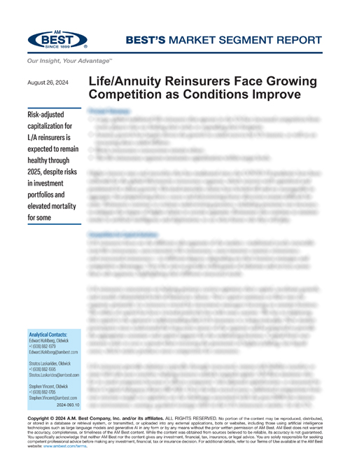 Market Segment Report: Life/Annuity Reinsurers Face Growing Competition as Conditions Improve