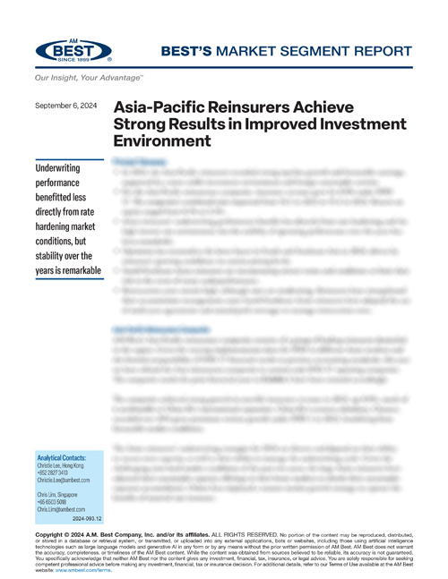Market Segment Report: Asia-Pacific Reinsurers Achieve Strong Results in Improved Investment Environment