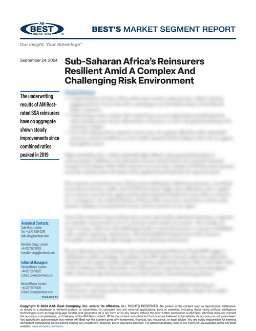 Market Segment Report: Sub-Saharan Africa’s Reinsurers Resilient Amid A Complex And Challenging Risk Environment