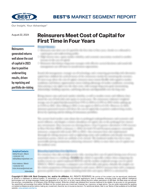 Market Segment Report: Reinsurers Meet Cost of Capital for First Time in Four Years