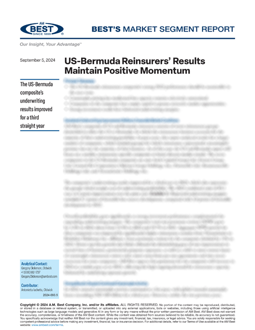 Market Segment Report: US-Bermuda Reinsurers’ Results Maintain Positive Momentum