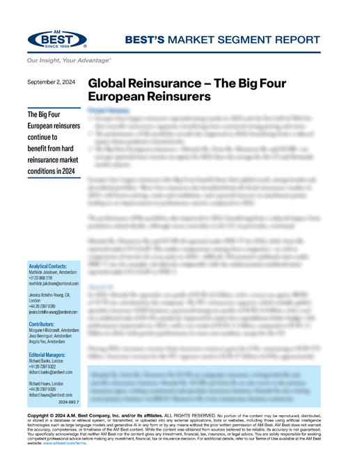 Market Segment Report: Global Reinsurance – The Big Four European Reinsurers