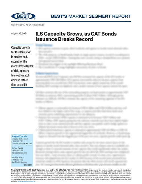 Market Segment Report: ILS Capacity Grows, as CAT Bonds Issuance Breaks Record
