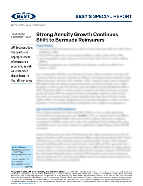 Special Report: Strong Annuity Growth Continues Shift to Bermuda Reinsurers