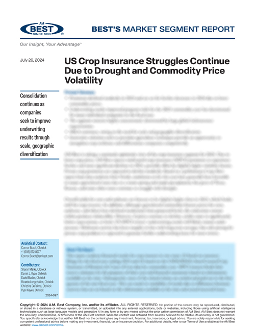 Market Segment Report: US Crop Insurance Struggles Continue Due to Drought and Commodity Price Volatility