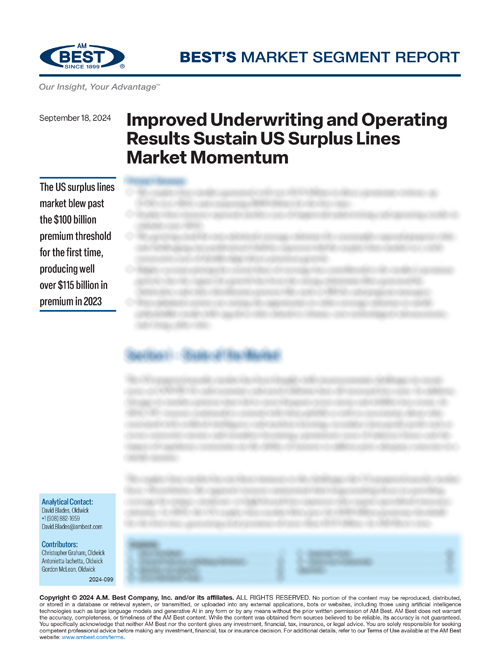 Market Segment Report: Improved Underwriting and Operating Results Sustain US Surplus Lines Market Momentum