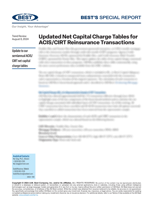 Special Report: Updated Net Capital Charge Tables for ACIS/CIRT Reinsurance Transactions