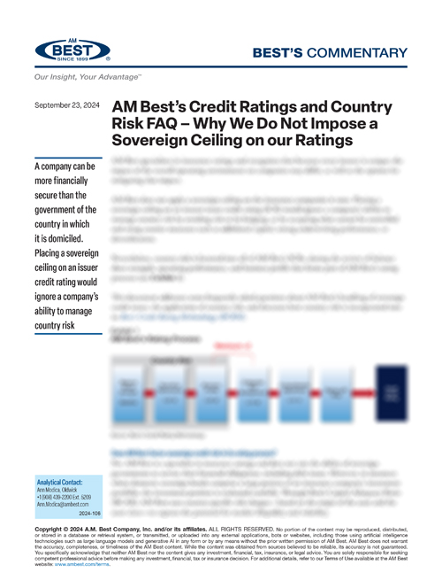 Commentary: AM Best’s Credit Ratings and Country Risk FAQ – Why We Do Not Impose a Sovereign Ceiling on our Ratings