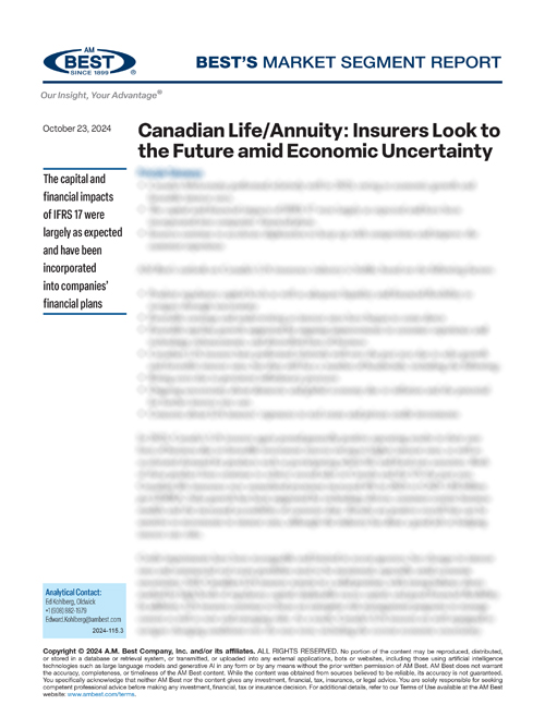 Market Segment Report: Canadian Life/Annuity: Insurers Look to the Future amid Economic Uncertainty