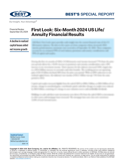 Special Report: First Look: Six-Month 2024 US Life/Annuity Financial Results