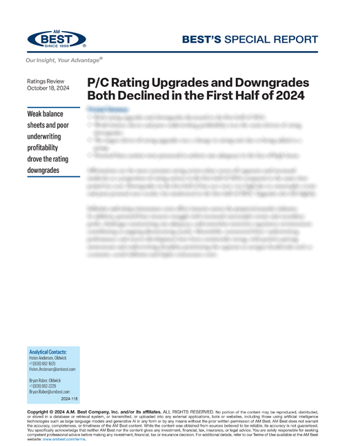 Special Report: P/C Rating Upgrades and Downgrades Both Declined in the First Half of 2024