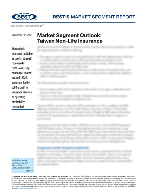 Market Segment Report: Market Segment Outlook: Taiwan Non-Life Insurance