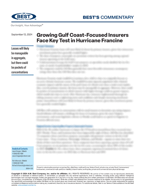 Commentary: Growing Gulf Coast-Focused Insurers Face Key Test in Hurricane Francine