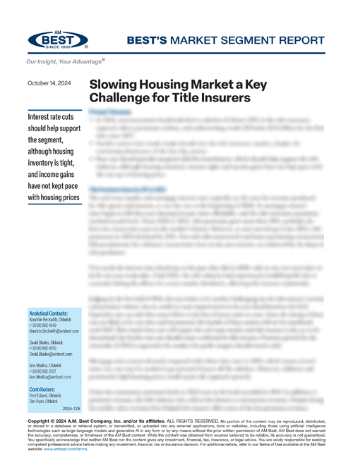 Market Segment Report: Slowing Housing Market a Key Challenge for Title Insurers