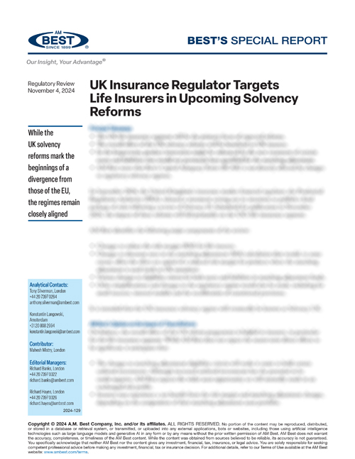 Special Report: UK Insurance Regulator Targets Life Insurers in Upcoming Solvency Reforms