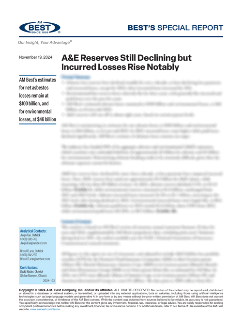 Special Report: A&E Reserves Still Declining but Incurred Losses Rise Notably