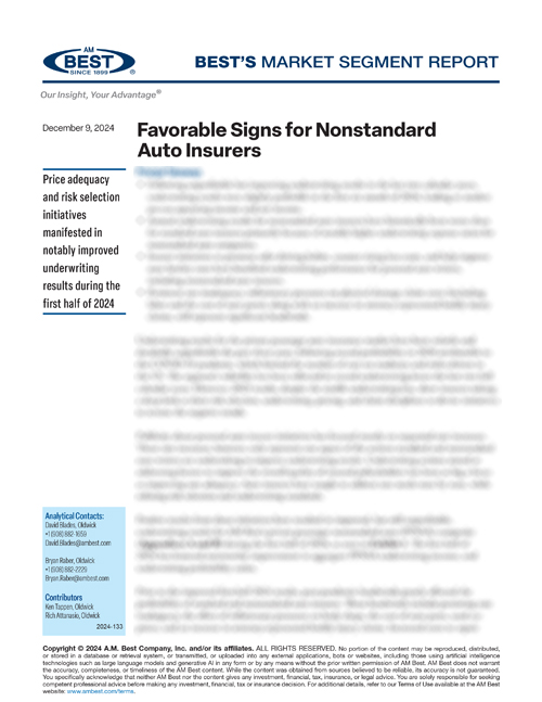 Market Segment Report: Favorable Signs for Nonstandard Auto Insurers