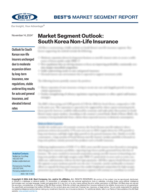 Market Segment Report; Market Segment Outlook: South Korea Non-Life Insurance