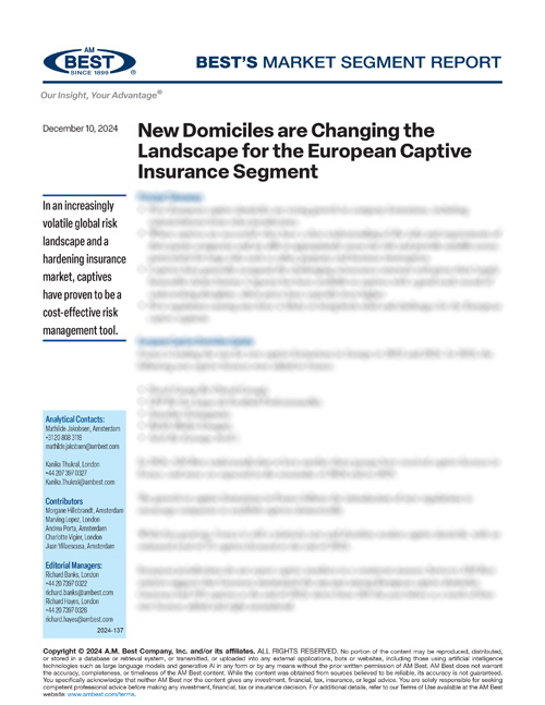 Market Segment Report: New Domiciles are Changing the Landscape for the European Captive Insurance Segment