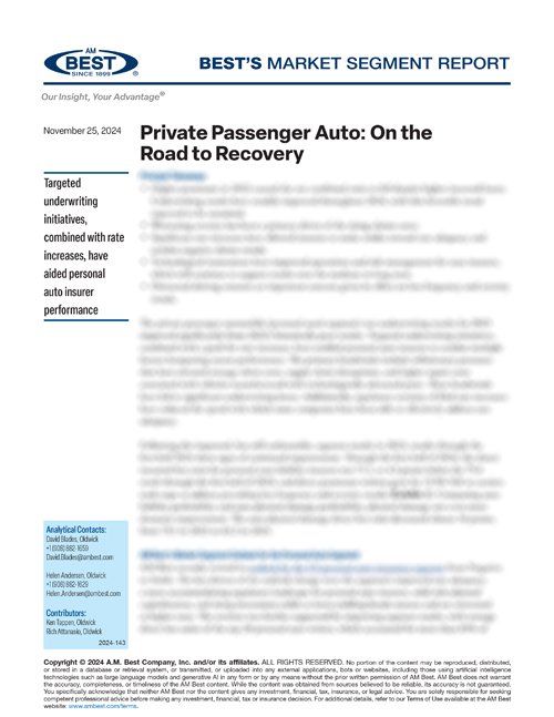 Market Segment Report: Private Passenger Auto: On the Road to Recovery