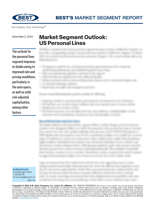 Market Segment Report: Market Segment Outlook: US Personal Lines