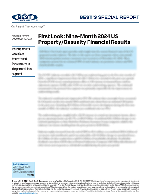 Special Report: First Look: Nine-Month 2024 US Property/Casualty Financial Results
