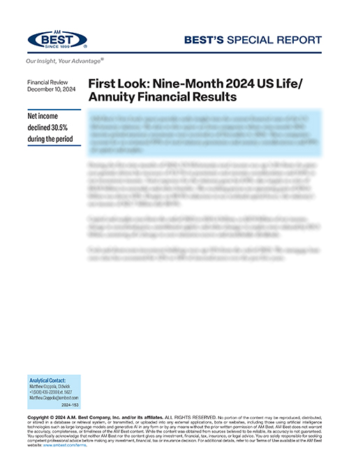 Special Report: First Look: Nine-Month 2024 US Life/Annuity Financial Results