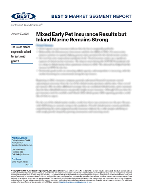 Market Segment Report: Mixed Early Pet Insurance Results but Inland Marine Remains Strong