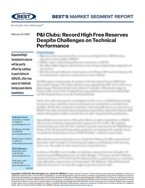 Market Segment Report: P&I Clubs: Record High Free Reserves Despite Challenges on Technical Performance