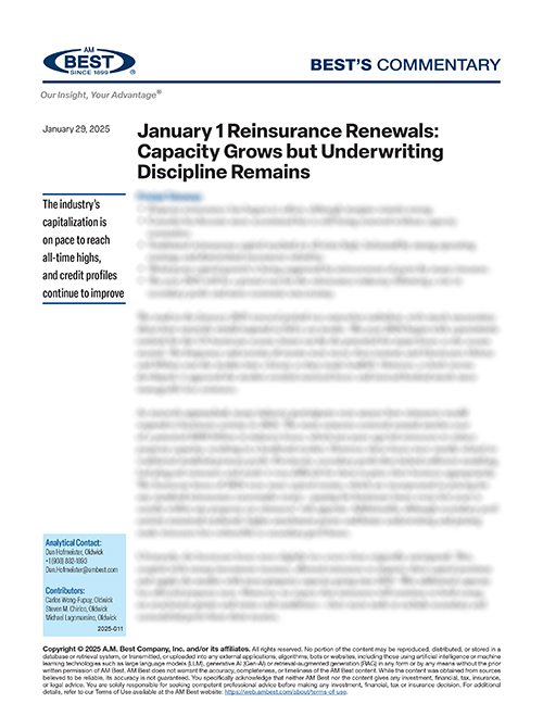 Commentary: January 1 Reinsurance Renewals: Capacity Grows but Underwriting Discipline Remains