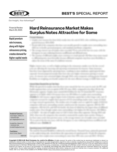 Special Report: Hard Reinsurance Market Makes Surplus Notes Attractive for Some