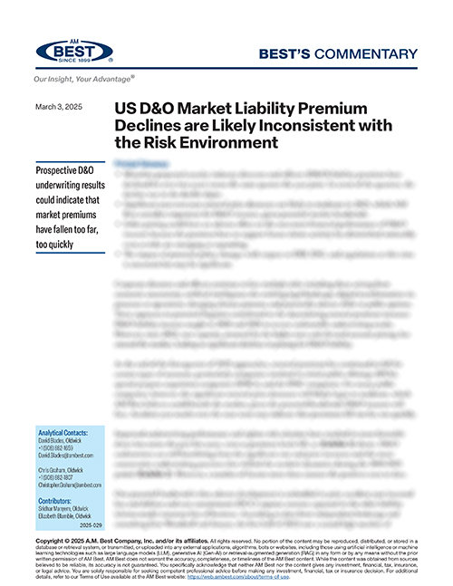 Commentary: US D&O Market Liability Premium Declines are Likely Inconsistent with the Risk Environment