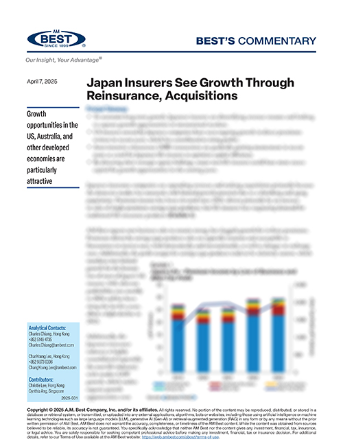 Commentary: Japan Insurers See Growth Through Reinsurance, Acquisitions