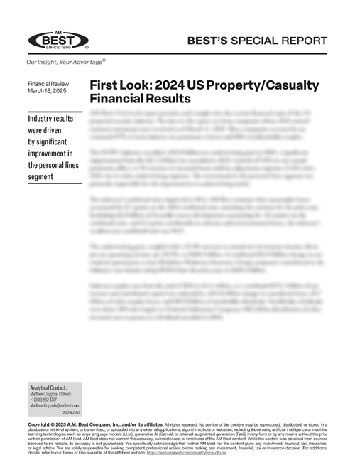 Special Report: First Look: 2024 US Property/Casualty
Financial Results